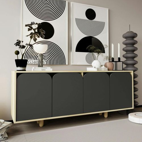 Buffet Bas Moderne Effet Bois 4 Portes Anthracites Varen