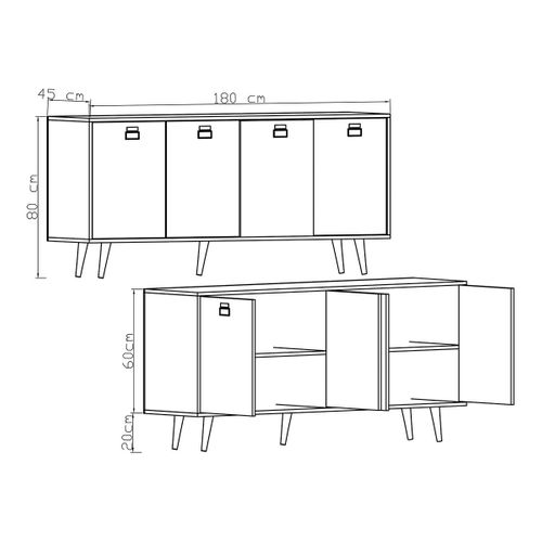 Buffet Bas Blanc Et Effet Bois, Poignées Noires Marfa