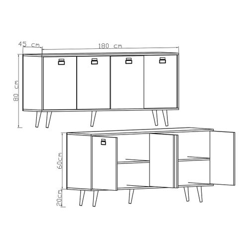 Buffet Bas Gris Et Effet Bois, Poignées Noires Marfa