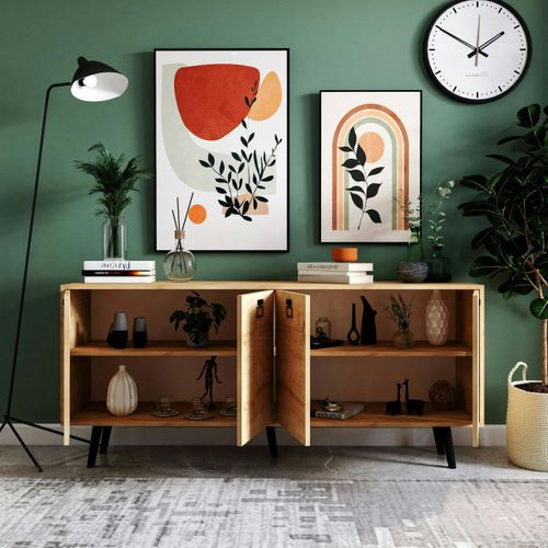 Buffet Salle à Manger Effet Bois Et Poignées Noires Marfa