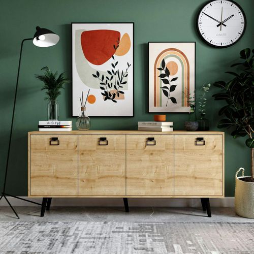 Buffet Salle à Manger Effet Bois Et Poignées Noires Marfa