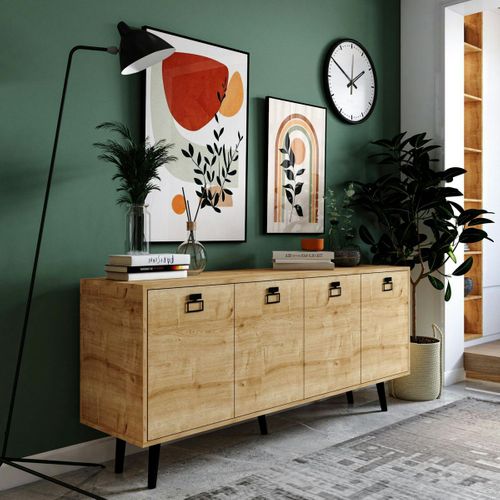 Buffet Salle à Manger Effet Bois Et Poignées Noires Marfa