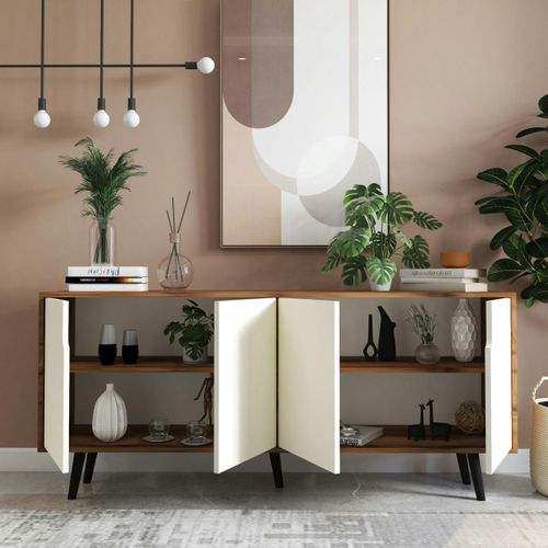 Buffet De Salle à Manger Vintage 4 Portes Blanches Marfa