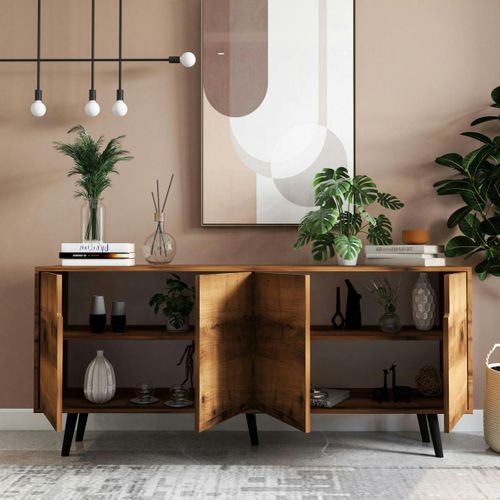 Buffet Salle à Manger Moderne 4 Portes Effet Noyer Marfa