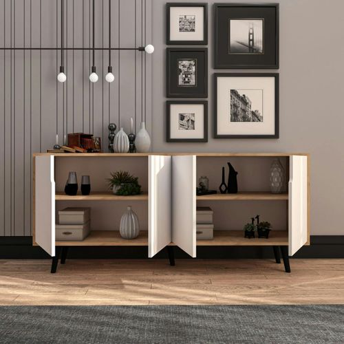 Buffet Salle à Manger 4 Portes Blanches Et Effet Bois Marfa