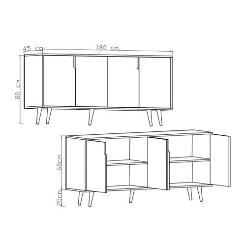 Buffet Salle à Manger 4 Portes Blanches Et Effet Bois Marfa