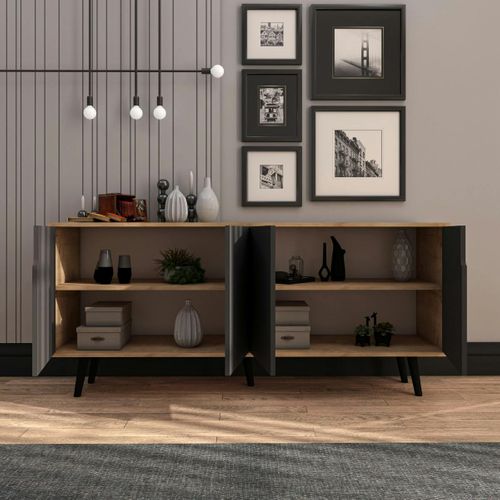 Buffet Salle à Manger 4 Portes Grises Et Effet Bois Marfa