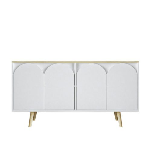 Buffet Blanc 4 Portes Courbes Et Plateau Effet Bois Varen