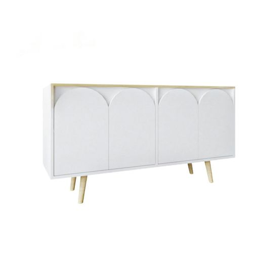 Buffet Blanc 4 Portes Courbes Et Plateau Effet Bois Varen