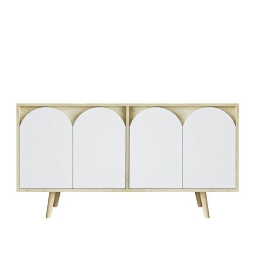 Buffet Salle à Manger Effet Bois 4 Portes Courbes Blanches Varen