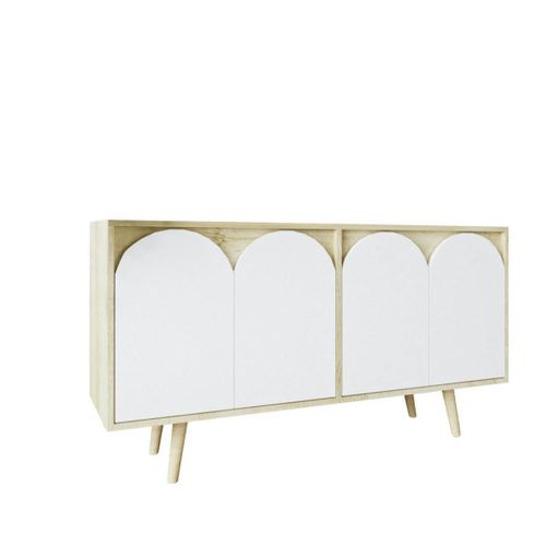 Buffet Salle à Manger Effet Bois 4 Portes Courbes Blanches Varen