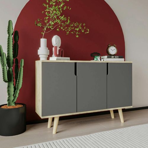 Buffet Salle à Manger Moderne Effet Bois Portes Grises Marfa