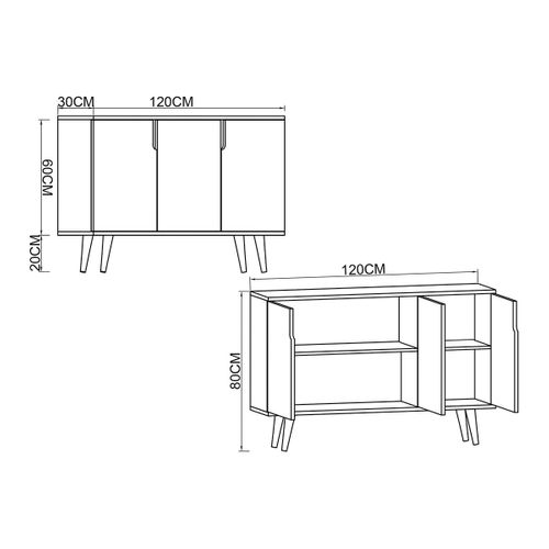 Buffet Salle à Manger Moderne Effet Bois Portes Grises Marfa