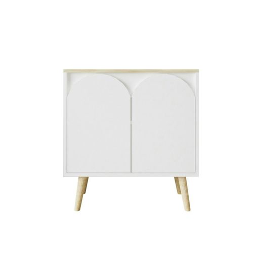 Petit Buffet Blanc 2 Portes, Plateau Effet Bois Clair Marfa