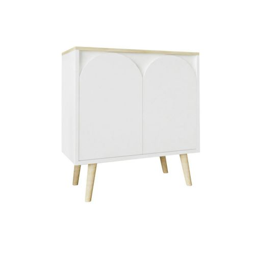 Petit Buffet Blanc 2 Portes, Plateau Effet Bois Clair Marfa