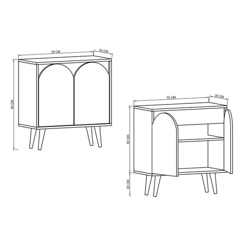 Petit Buffet Blanc 2 Portes, Plateau Effet Bois Clair Marfa