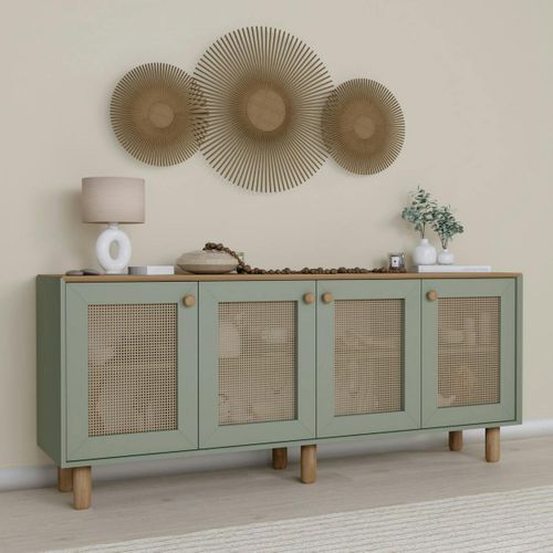 Buffet Salle à Manger Vert Sauge, 4 Portes Cannage Varen