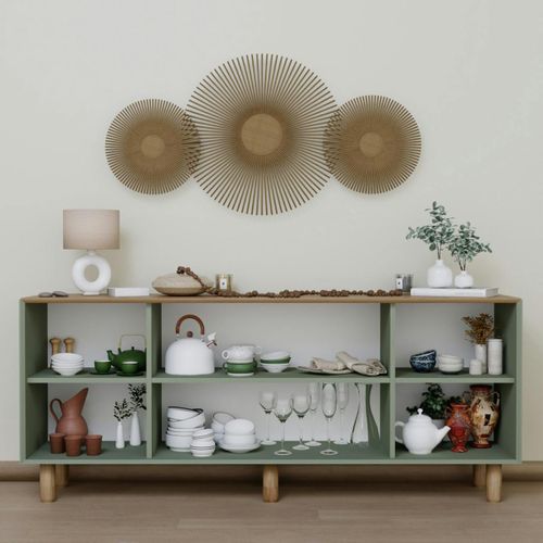 Buffet Salle à Manger Vert Sauge, 4 Portes Cannage Varen