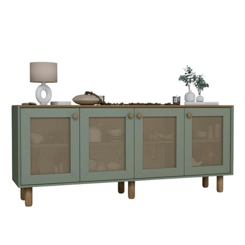 Buffet Salle à Manger Vert Sauge, 4 Portes Cannage Varen
