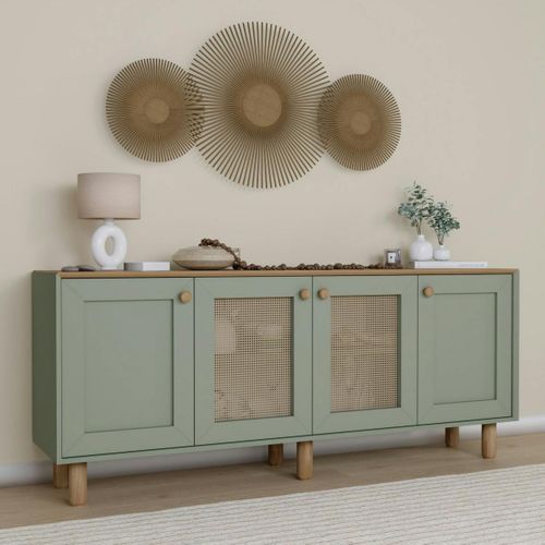 Buffet Salle à Manger Vert Sauge, Cannage Et Effet Bois Varen