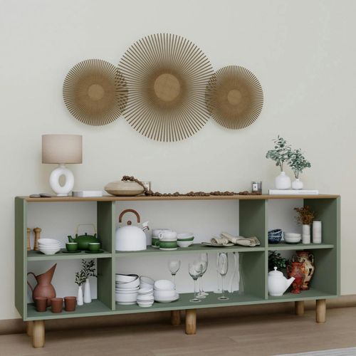 Buffet Salle à Manger Vert Sauge, Cannage Et Effet Bois Varen