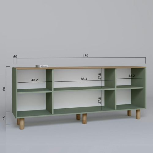 Buffet Salle à Manger Vert Sauge, Cannage Et Effet Bois Varen