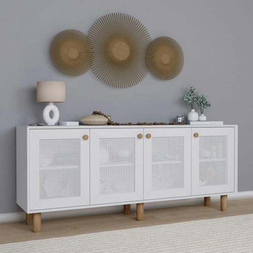 Buffet Salle à Manger Blanc Moderne, 4 Portes Cannage Varen