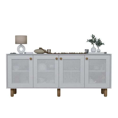 Buffet Salle à Manger Blanc Moderne, 4 Portes Cannage Varen