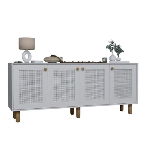 Buffet Salle à Manger Blanc Moderne, 4 Portes Cannage Varen