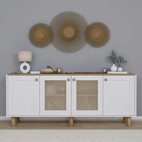 Buffet Salle à Manger Blanc, Cannage Et Effet Noyer Varen