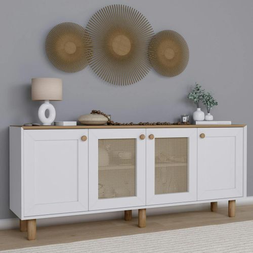 Buffet Salle à Manger Blanc, Cannage Et Effet Noyer Varen