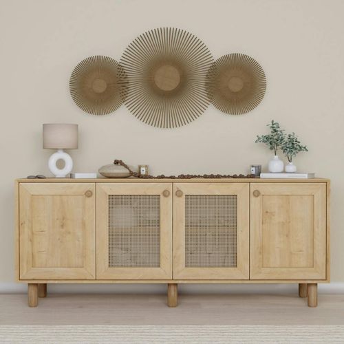 Buffet Salle à Manger Moderne Effet Bois Détail Cannage Varen