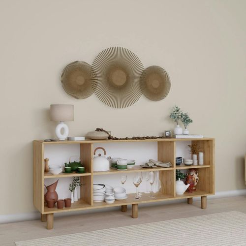 Buffet Salle à Manger Moderne Effet Bois Détail Cannage Varen