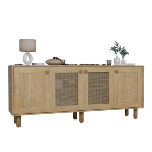 Buffet Salle à Manger Moderne Effet Bois Détail Cannage Varen