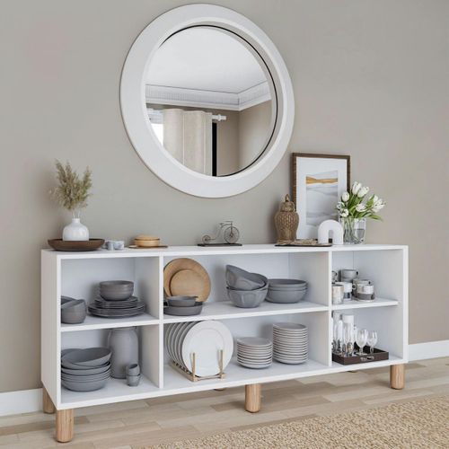 Buffet Salle à Manger Blanc Avec Détail Cannage Varen