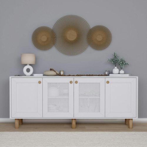 Buffet Salle à Manger Blanc Avec Détail Cannage Varen