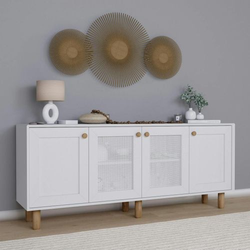 Buffet Salle à Manger Blanc Avec Détail Cannage Varen