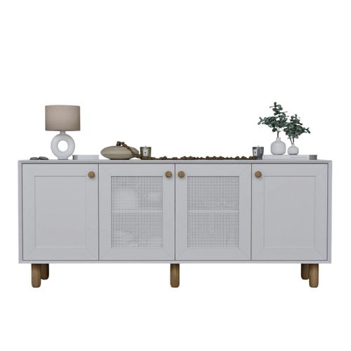 Buffet Salle à Manger Blanc Avec Détail Cannage Varen