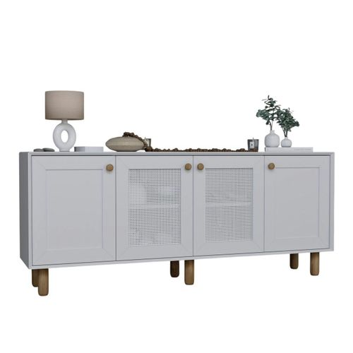 Buffet Salle à Manger Blanc Avec Détail Cannage Varen