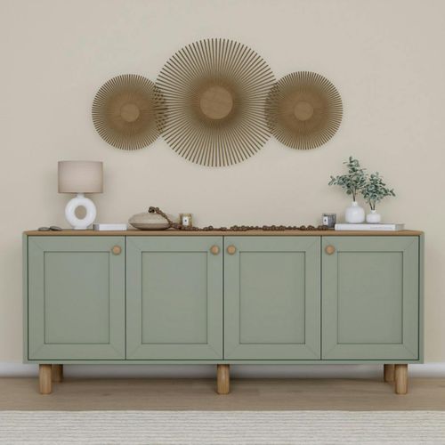 Buffet Salle à Manger Vert Sauge, Plateau Effet Bois Varen