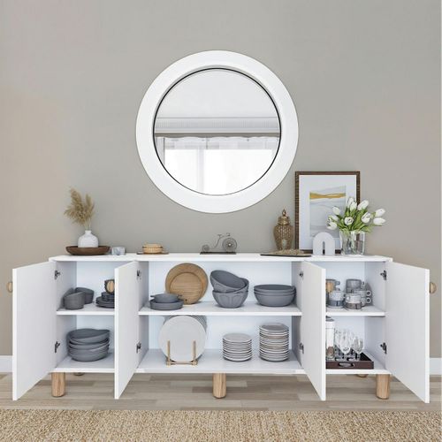 Buffet Salle à Manger Blanc 4 Portes à Détail Cadre Varen