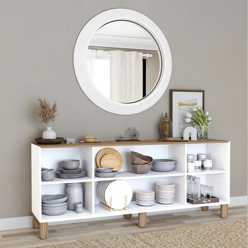 Buffet Salle à Manger Blanc Avec Plateau Effet Noyer Varen