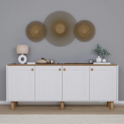 Buffet Salle à Manger Blanc Avec Plateau Effet Noyer Varen