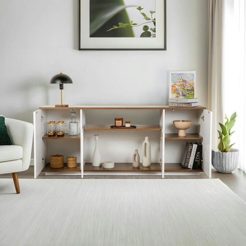 Buffet Salle à Manger Blanc et Effet Noyer, Niche Centrale Marfa