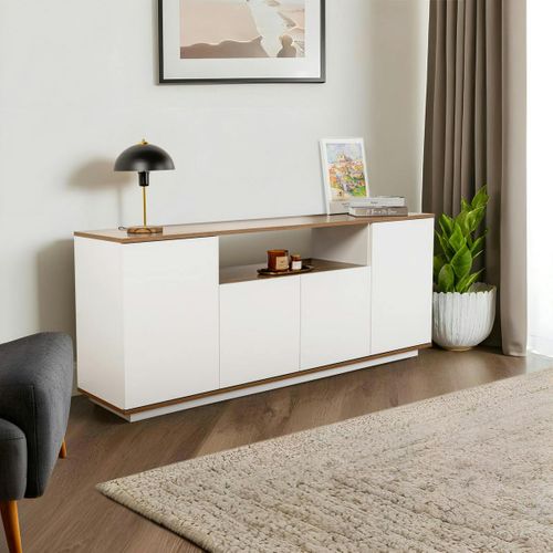 Buffet Salle à Manger Blanc et Effet Noyer, Niche Centrale Marfa