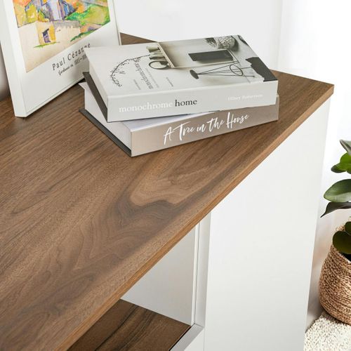 Buffet Salle à Manger Blanc et Effet Noyer, Niche Centrale Marfa