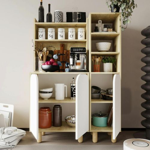 Vaisselier Cuisine Effet Bois 3 Portes Blanches Varen