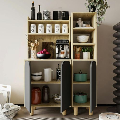 Vaisselier Cuisine Effet Bois 3 Portes Anthracites Varen