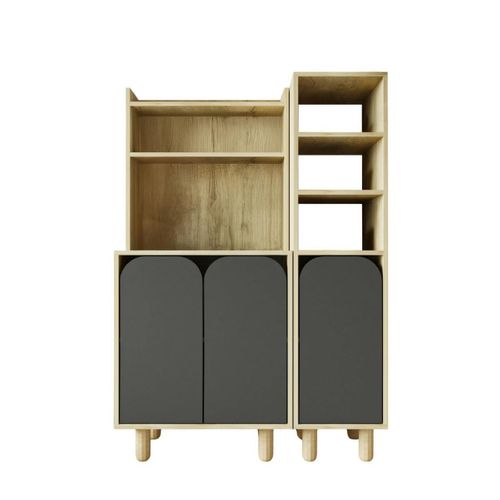 Vaisselier Cuisine Effet Bois 3 Portes Anthracites Varen