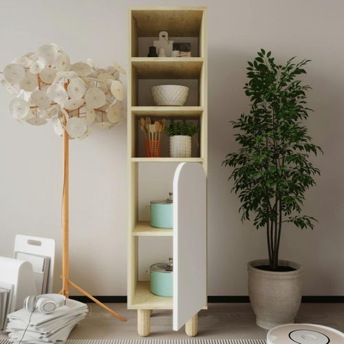 Colonne De Rangement Effet Bois, 1 Porte Blanche Courbe Varen